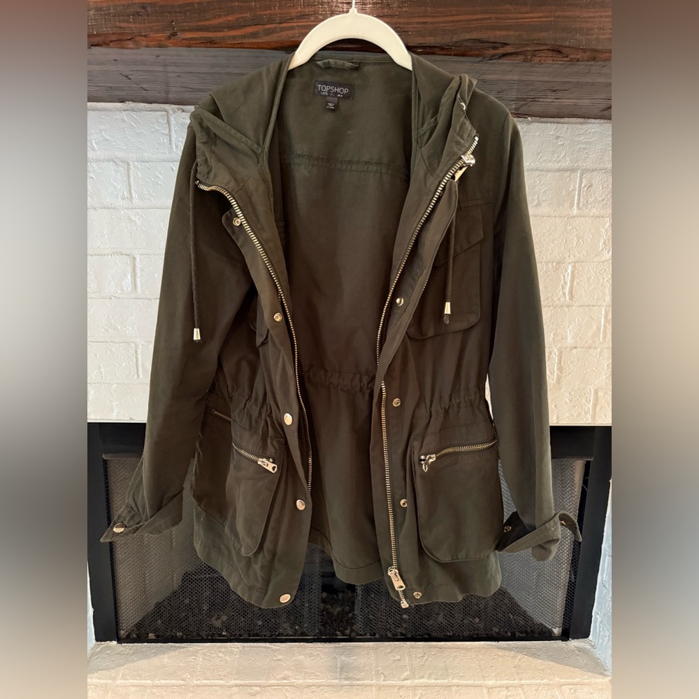 Topshop Dark Olive Hooded Utility Jacket